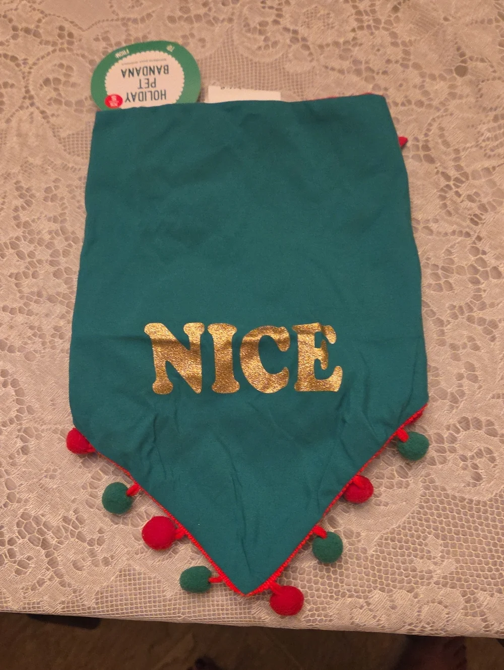 Pet Bandana - Teal with Gold 'NICE' Text